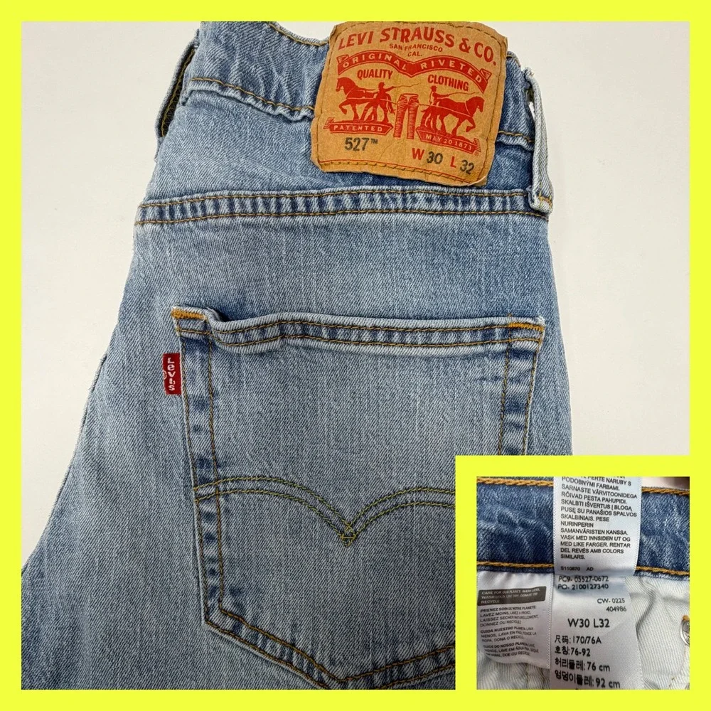 Levi's 527 Slim‎ Bootcut Jeans Mens W30 L32 Light Blue Denim Casual Western